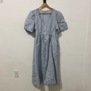 Madewell Striped Pale Blue Button-Front Midi Dress